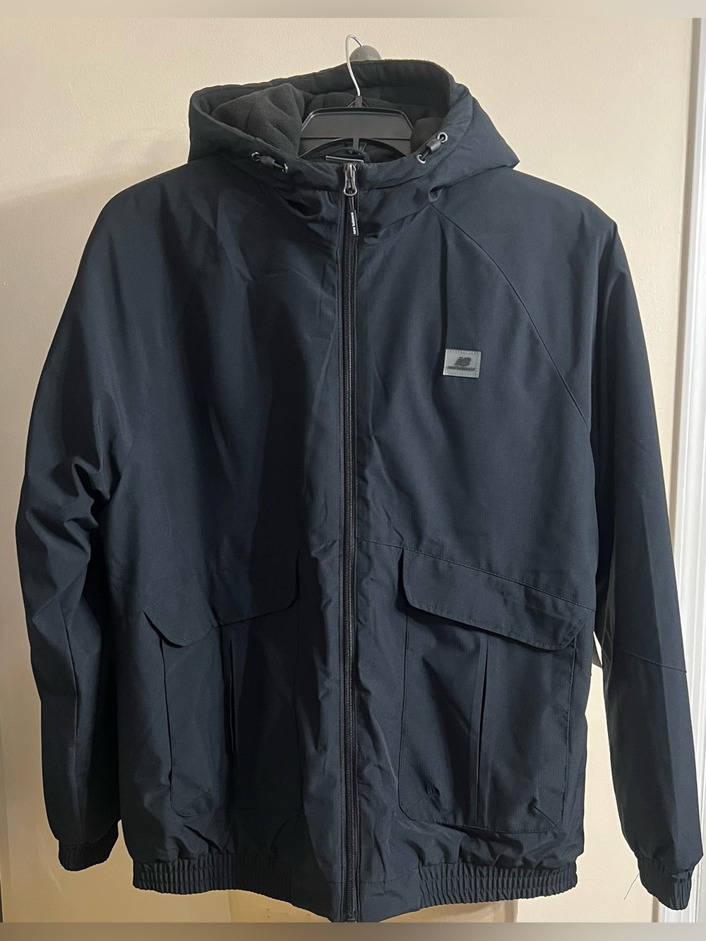 New Balance Puffer Jacket Fleece Lined Hooded Full Zip Front Black Size Medium